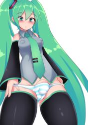 1futa aqua_eyes aqua_hair big_breasts black_thighhighs blush bulge cameltoe dickgirl futa_only futanari hatsune_miku intersex long_hair pale-skinned_futanari pale_skin panties semi-erect standing tenku_dayo thighhighs twintails vocaloid white_background