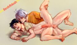 2boys anal brown_hair brown_hair_bottom censored clothed_sex clothing domination feet gay kaworu_nagisa light_hair_on_dark_hair male male_only male_penetrated male_penetrating neon_genesis_evangelion penis reddblush shinji_ikari tagme white_hair white_hair_on_brown_hair white_hair_top yaoi