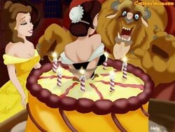 1boy 1monster 2girls anthro anthro_on_female anthro_on_human anthro_penetrating arms_behind_back babette beast_(disney) beauty_and_the_beast belle birthday_cake birthday_gift bondage cartoonvalley.com clothed_female_nude_female disney disney_princess female_on_anthro ffm_threesome fifi furry gag gagged helg human human_on_anthro human_penetrated interspecies larger_male maid maid_uniform monster size_difference smaller_female