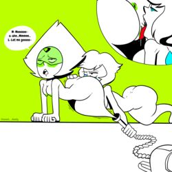 2girls blush breasts cunnilingus dialogue drool drooling gem gem_(species) ghost ghost_tail grabbing grabbing_ass grabbing_from_behind green_nipples humanoid lapis_lazuli_(steven_universe) legless licking_pussy monochrome naked nipples no_legs nude nudity oral oral_sex pale_skin peridot_(steven_universe) pussy speech_bubble steven_universe sweetdandy tail tongue undead vacuum_cleaner vagina visor yuri