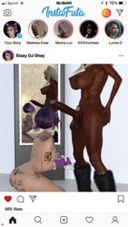 2futas 3d big_ass big_penis dark-skinned_futanari dark_skin futanari interracial kneeling kuzu_(artist) queen_of_spades sissy tattoo