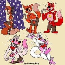 5boys anthro eye_patch five_nights_at_freddy's five_nights_at_freddy's_2 fox fox_tail foxy_(fnaf) freddy_fazbear's_pizzeria_simulator funtime_foxy funtime_foxy_(fnaf) funtime_foxy_(fnafsl) furry hook_hand male male_only mangle_(fnaf) multiple_boys penis pink_fur red_fur rockstar_foxy simple_background sister_location tagme toilettrauma video_games white_fur yellow_eyes