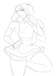 1boy androgynous femboy gladion_(pokemon) gloves huge_thighs human lips long_hair looking_at_viewer male male_only monochrome nintendo pokemon pokemon_sm sealguy sketch solo thick_thighs thighhighs thighs trap wide_hips