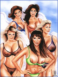 4girls areola areolae big_breasts blonde blonde_hair brown_hair celebrity duncan_gutteridge fantasy_score female hips lips looking_at_viewer multiple_girls tagme voluptuous wide_hips wings