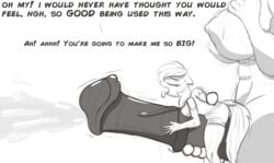 anthro bodily_fluids cosmonaut cum english_text equid equine fluttershy_(mlp) friendship_is_magic furry futanari genital_fluids growth gynomorph horse intersex macro mammal mini_giantess monochrome my_little_pony pony rainbow_dash_(mlp) straight_hair text