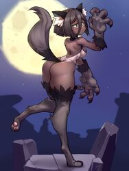 ass big_forearms dark_skin kelvin_hiu lupina_(blueborg16) monster_girl original_character unitard wolf wolf_ears wolf_tail