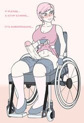 1futa analiss_oc antonicasf athorment_oc big_penis blush caption cleavage erection futa_only futanari intersex looking_away parissa_(analiss) pink_hair pov presenting presenting_penis sitting solo_focus solo_futa talking_to_viewer veiny_penis wheelchair