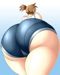 1girls ass ass_focus female huge_ass huge_thighs kasumi_(pokemon) large_ass nintendo pale-skinned_female pale_skin pokemon pokemon_rgby shorts thick_ass thick_thighs yuri_usa