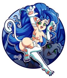 1girls adorable animal_ears ass big_breasts blue_hair breasts capcom cat_ears cat_tail catgirl chibi claws cute cute_face cute_fang darkstalkers eyebrows felicia_(darkstalkers) female female_only green_eyes hair hi_res humanoid large_breasts light-skinned_female light_skin long_hair looking_at_viewer looking_back mammal medium_breasts nipples paws pussy rotzedust smile solo tail