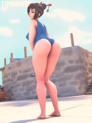 3d ass bubble_butt jaytrup mei_(overwatch) overwatch sideboob smile summer swimsuit tipsy3d wide_hips