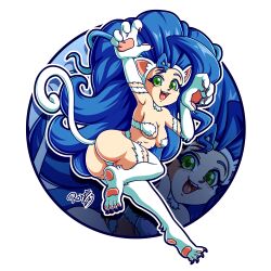 1girls adorable animal_ears ass big_breasts blue_hair breasts capcom cat_ears cat_tail catgirl chibi claws cute cute_face cute_fang darkstalkers eyebrows felicia_(darkstalkers) female female_only green_eyes hair hi_res humanoid large_breasts light-skinned_female light_skin long_hair looking_at_viewer looking_back mammal medium_breasts paws rotzedust smile solo tail