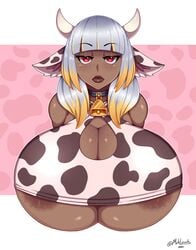 big_breasts cow_girl dark-skinned_female dark_skin female mehdrawings mehlewds nipple_slip red_eyes