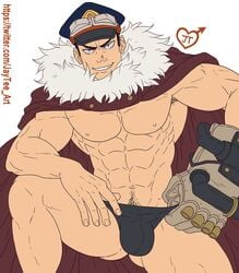 1boy abs arm_on_thigh armpit_hair bara big_bulge black_briefs black_speedo black_underwear body_hair briefs bulge cape glove grabbing_briefs grabbing_speedo grabbing_underwear hairy_armpits hat human human_only inasa_yoarashi jaytee looking_at_viewer male male_focus male_only muscle muscles muscular muscular_male muscular_thighs my_hero_academia nipples pecs pose posing pubic_hair red_cape resting_arm simple_background six_pack smirk smirking solo solo_focus solo_male speedo teeth teeth_showing thick_thighs topless topless_male underwear white_background white_fur yoarashi_inasa