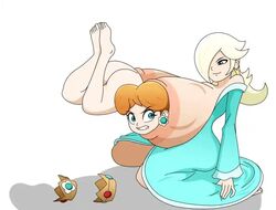 3girls angry areolae ass big_ass big_breasts big_butt blonde_hair blue_dress blue_eyes breast_vore breasts brown_hair clothing crown damnitshuge dress feet female female_only forced full_body huge_ass huge_breasts huge_butt hyper hyper_ass hyper_breasts imminent_vore looking_at_another mario_(series) multiple_girls nintendo nipple_bulge nipple_vore nipples princess_daisy princess_peach princess_rosalina simple_background smiling vore white_background