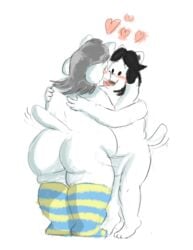 anthro ass big_butt blush bob_(undertale) canid canine clothing duo excited felid feline female fluffykangaroo french_kissing girly happy heart hug kissing legwear male mammal obese obese_female overweight overweight_female overweight_male penetration rear_view sex simple_background stockings straight tailwag tem temmie_(undertale) undertale vaginal_penetration video_games white_background