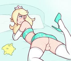 1boy ass backsack bed crossdressing dross elbow_gloves femboy genderswap_(ftm) girly gloves high_heels male_focus male_only mario_(series) miniskirt nintendo prince_ronaldo princess_rosalina rule_63 solo stiletto_heels super_mario_galaxy taint testicles thighhighs top trap tubetop