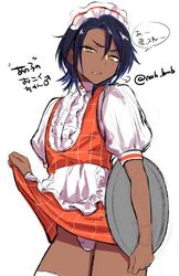 1boy brown_skin crossdressing lifting_skirt looking_at_viewer maid maid_headdress male_only morino_bambi panties