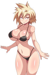 1girls big_breasts bikini black_bikini blonde_hair breasts eyelashes female high_resolution huge_breasts lucyfercomic mature_female micro_bikini milf mitsuki_bakugou my_hero_academia navel_line pale-skinned_female pale_skin red_eyes shiny_hair shiny_skin smile solo spiked_hair spiky_hair thick_thighs thighs thin_waist voluptuous white_background wide_hips