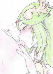 1boy blush deepthroat fellatio female heart heart-shaped_pupils highres kid_icarus oral palutena penis symbol-shaped_pupils tabletorgy