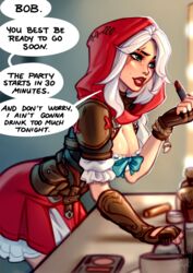 1girls 2d ashe_(overwatch) blizzard_entertainment blue_eyes blushypixy blushyspicy cleavage female hi_res highres light-skinned_female light_skin lipstick little_red_ashe overwatch pale-skinned_female pale_skin red_lipstick scar solo solo_female white_hair