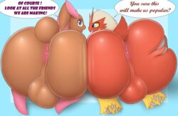 2019 anthro anus ass avian backsack balls big_butt blaziken brown_body brown_fur butt_bump butt_grab claws digital_media_(artwork) duo english_text feathers fur genitals girly hand_on_butt hi_res huge_butt lagomorph lopunny male male/male male_blaziken male_lopunny male_pokemon mammal nintendo pandashorts perineum pokemon pokemon_(species) pokemon_dppt pokemon_rse red_body red_feathers shiny_pokémon shiny_pokemon take_your_pick text video_games