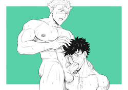 2boys balls blush fellatio gay male male_only muscular my_hero_academia naked natsuo_todoroki nipples nude nude_male penis shindou_you sweat todoroki_natsuo yaoi yo_shindo