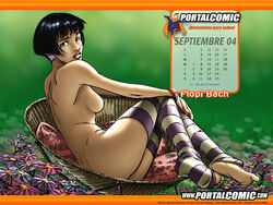 1girls black_hair blue_eyes breasts dark_hair earrings el_negro_blanco feet female female_only flopi_bach mariano_navarro nipples solo tagme topless