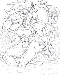 bowser breasts female female_bowser furry horns kamek koopa lizard male mario_(series) muscle nintendo nude rollingslash rule_63 shell straight_hair wizard