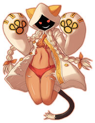 animal_ears blazblue blonde_hair braid breasts cameltoe cat_ears cat_hood cathood claws dark_skin grin hood hoodie kure_(beniya) kure_(pixiv28887) long_hair smile tail taokaka twin_braids