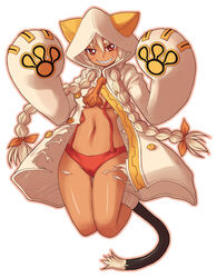 1girls animal_ears blazblue blonde_hair braid breasts cameltoe cat_ears cat_hood cathood claws dark_skin grin hair hood hoodie human kure_(beniya) kure_(pixiv28887) long_hair smile solo tail taokaka twin_braids