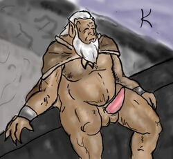 1boy balls beard chubby disney elderly erection gargoyles hudson_(gargoyles) male male_only penis rough_sketch solo special_k testicles