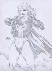 2007 ed_benes_studio fred_benes large_breasts lynn_michaels marvel monochrome no_pants panties punisher straight_hair underwear