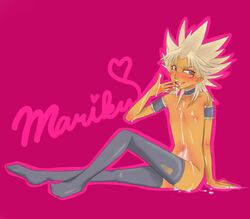 blonde_hair blush crossdressing cum cum_on_boy dark_skin male male_only purple_eyes solo solo_male thighhighs yami_marik yu-gi-oh! yuu-gi-ou_duel_monsters