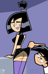 1boy 1girls 2008 accurate_art_style black_hair blue_eyes choker danny_fenton danny_phantom dlt edit female gemlord goth human male nickelodeon photoshop purple_eyes purple_lipstick sam_manson skirt_lift straight