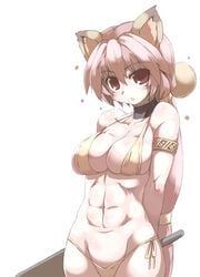 animal_ears bikini breasts cat_ears cleavage dark_chronicle dark_cloud_2 lowleg lowleg_bikini monica monica_raybrandt multiple_hair_ties muscle nekomimi pink_hair red_eyes sword tokyo weapon