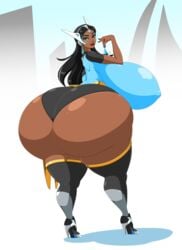 1girls 2020 2d activision alternate_ass_size alternate_breast_size ass blizzard_entertainment blue-tinted_eyewear breasts dark-skinned_female dark_skin dea-jn exaggerated_anatomy female female_only huge_ass huge_breasts hyper hyper_ass hyper_breasts indian indian_female looking_at_viewer looking_back overwatch solo solo_female symmetra thighhighs thunder_thighs tinted_eyewear visor voluptuous