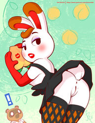 ! 1boy 1girls animal_crossing animal_ears anthro anthrofied anus ass bottomless breasts breasts_out brown_hair bunny_ears bunny_girl canid canine canis clothing dress duo female female_focus fur furry genitals going_commando hi_res joe_randel kiss_mark lagomorph legwear leporid lipstick_mark looking_back male mammal nintendo nipples no_panties no_underwear pussy rabbit raccoon_dog red_lipstick solo_focus tail tanooki text thigh_highs thighhighs tiffany_(animal_crossing) tom_nook topwear upskirt url vagina video_games white_fur