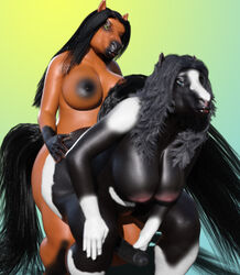 3d ambiguous_penetration animal_genitalia animal_penis anthro big_breasts black_hair breasts duo equid equine equine_penis genitals gynomorph gynomorph/gynomorph hair horse huge_breasts hulksmash31 hulksmash31_(artist) intersex intersex/intersex mammal penetration penis thick_thighs