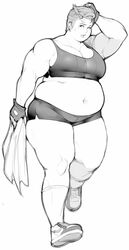 2d big_belly black_and_white blizzard_entertainment fat fat_belly fat_woman female_only grayscale greyscale obese obese_female overwatch pewbutt short_hair solo_female strongfat thick_thighs weight_gain wide_hips zarya