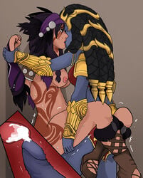 1futa 1girls 4_arms blue_skin breasts comic cum cum_in_pussy cum_in_uterus cum_inside female futa_on_female futadom futanari kali kali_(smite) kissing leg_lock nipples open_mouth penetration penis sex smite spread_legs sweat tattoo the_morrigan_(smite) twitching uterus vaginal_penetration x-ray