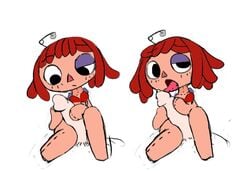 1boy 1girls animate_inanimate buttons dildo disembodied_penis living_doll no_nipples no_pupils public_domain raggedy_ann raggedy_ann_(character) red_hair small_breasts smaller_female smug stitched stitches