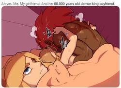 2boys 500_dollar_four_foot_tall_mareep absurdres blonde_hair blue_eyes brown_hair combos-n-doodles couple dark-skinned_male dark_skin english_text female ganondorf highres interracial link meme missionary moaning multiple_boys muscle netorare nude pointy_ears princess_zelda red_hair sex straight the_legend_of_zelda triangle_earrings triforce under_covers zelda_(a_link_between_worlds)