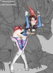 breasts breasts_out d.va demimond23 female hanon(editor) huge_ass huge_butt huge_cock huge_nipples larger_male overwatch rape robot size_difference smaller_female tight_clothing