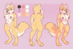 absurd_res belly big_tail breasts canid canine eyewear fox fur genitals glasses hi_res huge_thighs intersex ivka korrichka_(artist) mammal model_sheet nipples paws penis pink_background simple_background standing thick_thighs white_body white_fur