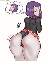 1girls 2019 ass big_ass bodysuit cameltoe dated dc dc_comics female female_only huge_ass huge_thighs insecure jakuson_z lipstick looking_back medium_hair patreon_username pizza purple_eyes purple_hair purple_lipstick rachel_roth raven_(dc) smooth_skin solo solo_female speech_bubble teen_titans thick_ass thick_thighs thighs voluptuous watermark white_background wide_hips