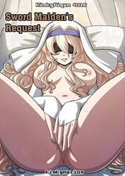 anus artist_name big_breasts blindfold blonde_hair cover_page female female_only goblin_slayer kinkymation long_hair mature_female nipples solo solo_female solo_focus spread_legs sword_maiden_(goblin_slayer)