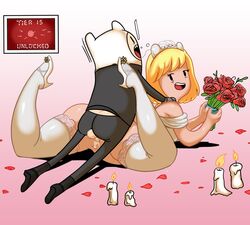 1boy 1girls adventure_time blonde_hair blush bottomless bouquet bridal_dress bride candles cartoon_network clothing colored cum cum_in_pussy cum_inside duo facing_viewer female finn_the_human flower from_behind groom happy_sex high_heels impregnation incest lingerie looking_back looking_over_shoulder male milf minerva_campbell mother mother_and_son oddrich ovum penile_penetration son stockings thighhighs vaginal_penetration younger_penetrating_older ztaroth