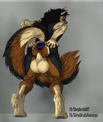 anthro anus arm_tuft ass balls bayzan big_balls big_tail black_body black_fur butt_grab canid canine canis claws domestic_dog elbow_fur elbow_tufts eyewear fluffy fluffy_ears fluffy_tail foot_tuft fox fur genitals german_shepherd glasses hand_on_butt heavy_balls heel_fur heel_tuft herding_dog hi_res huge_balls hybrid hyper hyper_anus hyper_balls hyper_genitalia looking_at_viewer looking_back male male_only mammal muscular neck_tuft pastoral_dog presenting presenting_anus presenting_balls puffy_anus purple_anus raised_tail shepherdart silentdeathfootsteps solo spread_anus spread_butt spreading tail_tuft tuft tufted_ears tufted_fur were werecanid werecanine werefox werewolf wolf wolfdog