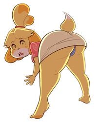 animal_crossing anthro ass big_butt blue_panties bubble_butt butt_crack canine female isabelle_(animal_crossing) nintendo panties solo steecks thong upskirt year_request