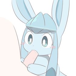 1:1 blue_body blue_fur blush duo eeveelution fellatio female feral fur genitals glaceon human male mammal nintendo oral penile penis pokémon_(species) pokemon sex straight tsurikichiyuyu video_games